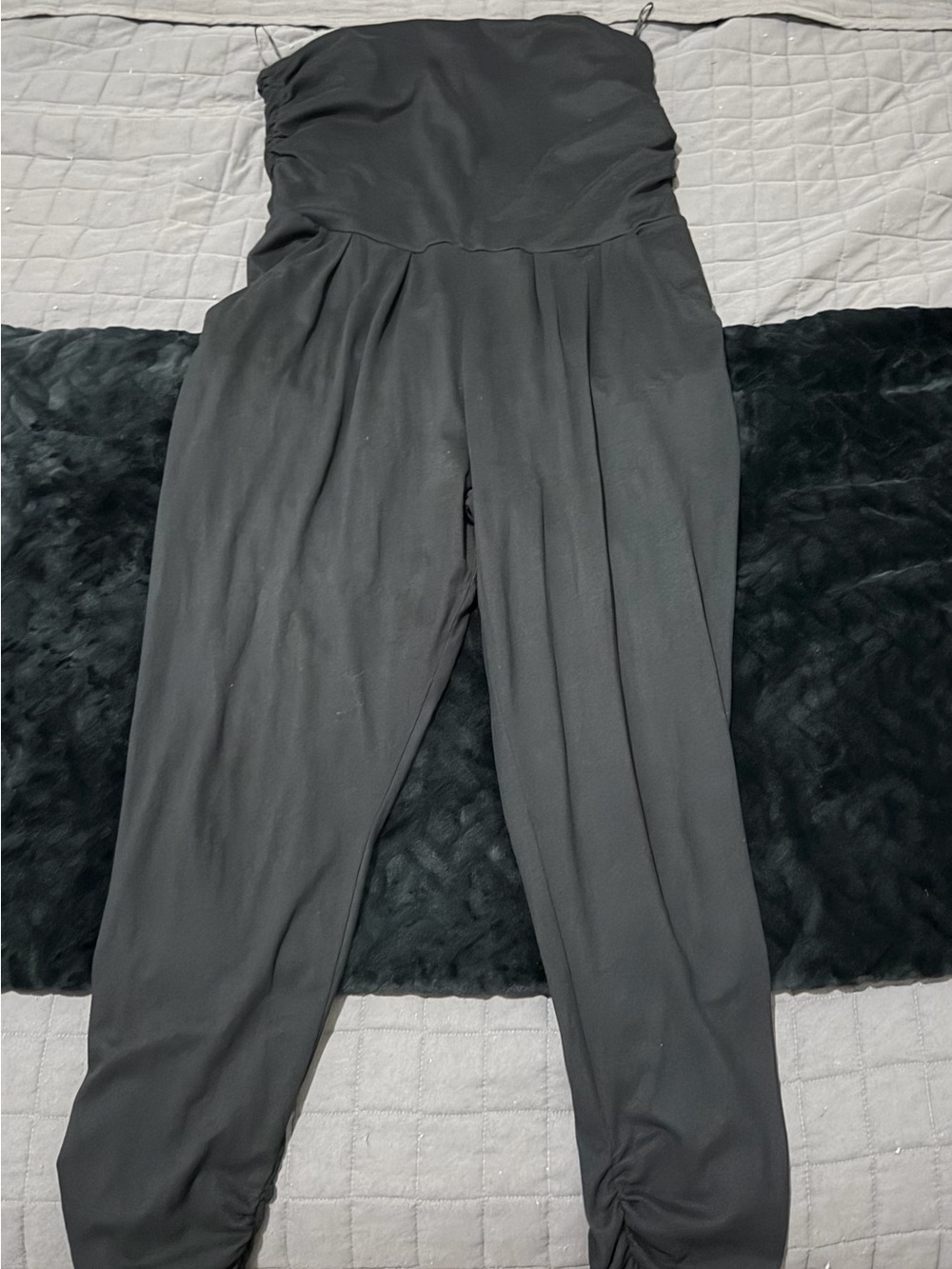 Black strapless ruched jumpsuit